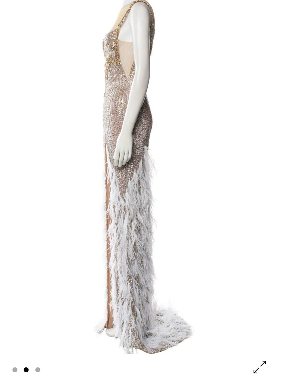 Portia and Scarlett Rose Gold Beaded Feather Evening Gown - Picture 4 of 9